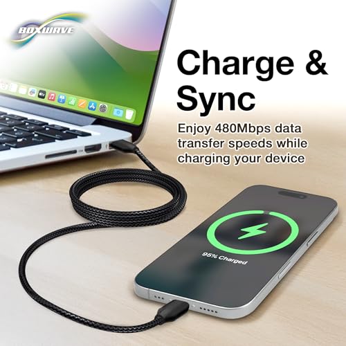 BoxWave Cable Compatible with Fimi Mini 3 Drone with 3 Batteries - DirectSync PD Cable (3ft) - USB-C to USB-C (100W), Type C Braided Charge and Fast Sync - Jet Black