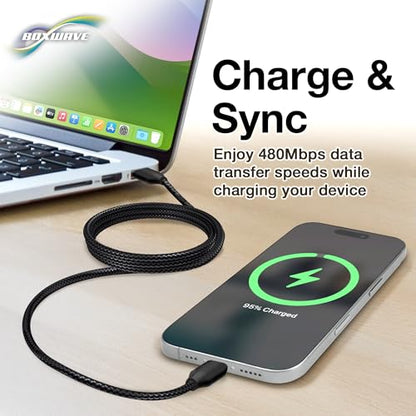 BoxWave Cable Compatible with Fimi Mini 3 Drone with 3 Batteries - DirectSync PD Cable (3ft) - USB-C to USB-C (100W), Type C Braided Charge and Fast Sync - Jet Black