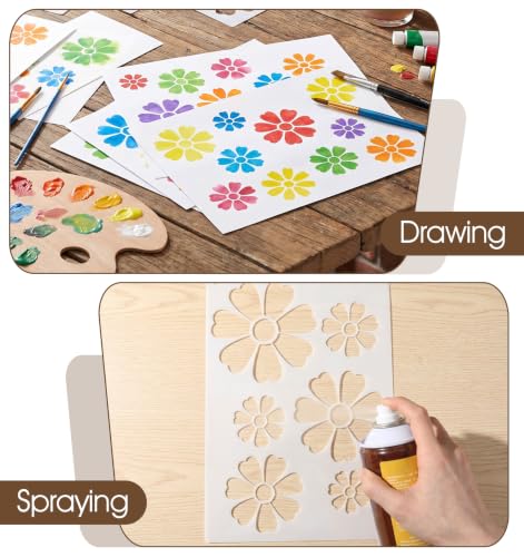 6 Pcs Flower Stencil, Floral Daisy Reusable Paint Art Stencils, 11.8 Inches