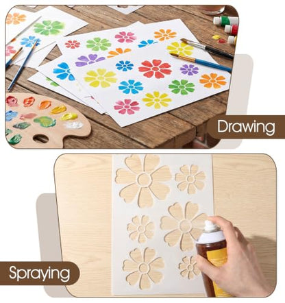 6 Pcs Flower Stencil, Floral Daisy Reusable Paint Art Stencils, 11.8 Inches