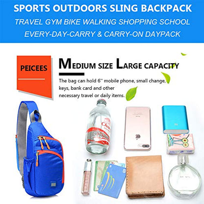 Peicees Small Sling Backpack Waterproof Unisex Shoulder Bag Chest Crossbody Daypack - color: Blue, size: Small