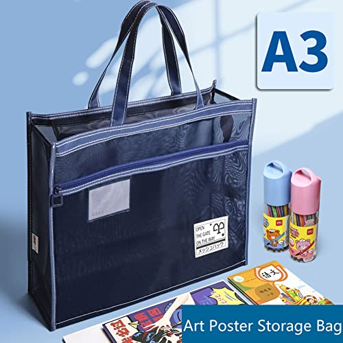XGOPTS A3 Mesh Art Portfolio Bag with Handle and Zipper Holder for Artwork - color: black