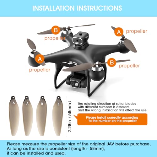 Universal 58mm/2.28In Drone Propellers for E88、E25、K911、S115、S119、A17、S132、F167、X28、X26、L106 Models - Replacement Drone Accessories with Stable and Low-Noise Operation 16-Pack (Gray) - color: Gray