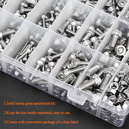 HELIFOUNER 660 Pieces M3 M4 M5 M6 Hex Socket Head Screws and Button Head Socket Cap Screws Nuts Assortment Kit, 304 Stainless Steel - size: M3 M4 M5 M6