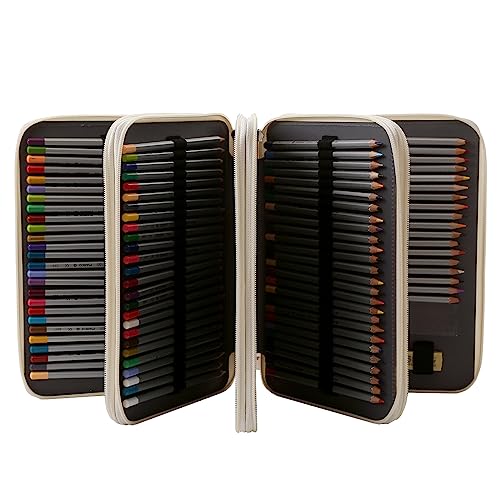 200 Slots Pencil Case 4-Layer Zipped Holder w/Handle - color: White + Flower, size: 200