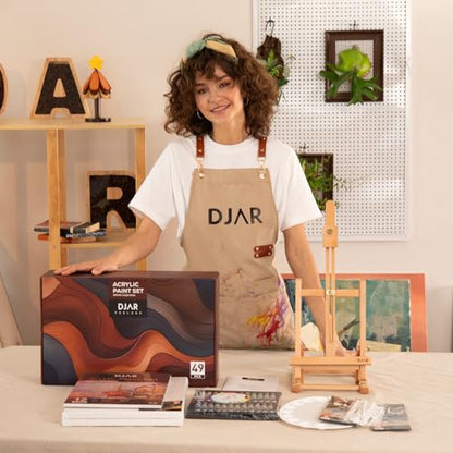 DJAR 49 Pcs Acrylic Art Set with 25" Adjustable Tabletop Wooden Art Easel - style: Tabletop Easel Set