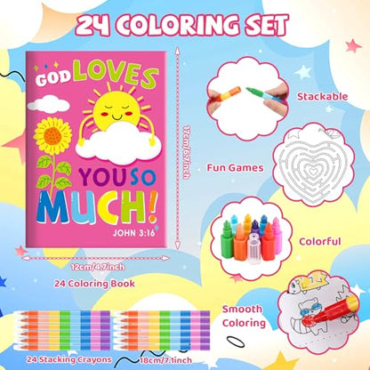 BenLouis 24 Bible Verse Mini Coloring Books with 24 Crayons for Kids Bulk - style: Bible