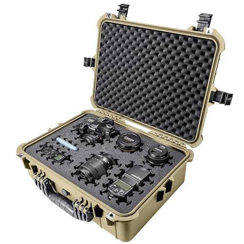 Eylar 20" Large Hard Case Equipped with Ragar Reconfigurable & Reusable XP Crosslinked Foam Insert, Waterproof, Shockproof for Equipment, Drones and Cameras (2 Ragar Layers) (Tan)