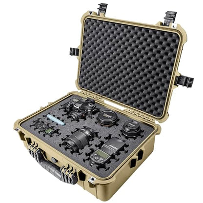 Eylar 20" Large Hard Case Equipped with Ragar Reconfigurable & Reusable XP Crosslinked Foam Insert, Waterproof, Shockproof for Equipment, Drones and Cameras (2 Ragar Layers) (Tan)