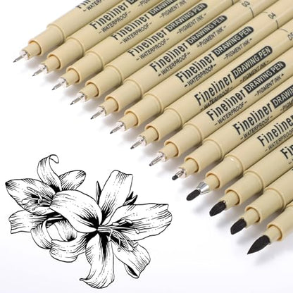 YUXIANLB 13pcs Micro Fineliner Drawing Art Pens, Black Inking Markers