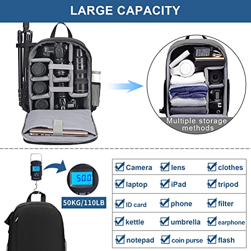 Cwatcun Camera Backpack Bag Lightweight with Tripod holder/Water-resistant - color: Black, size: 2.0 Small