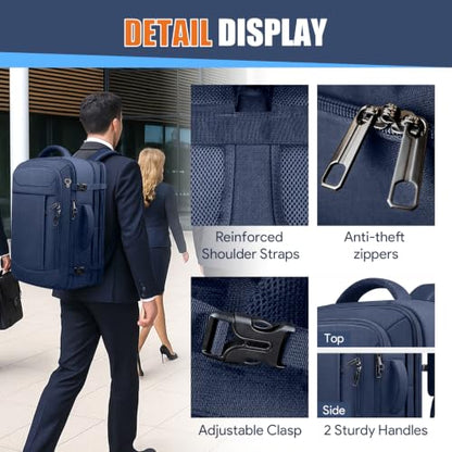 45L Travel Backpack, Expandable Carry On Backpack, Blue - color: Blue, size: 17.3 inch (21"x13"x9")