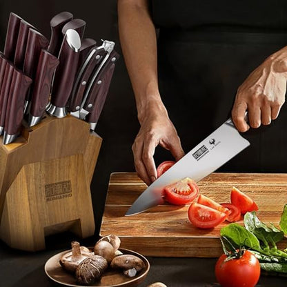HOSHANHO 18PCS Kitchen Knife Block Set, Sharp Chef Knives with Sharpener - size: 18 Pieces Knife Set