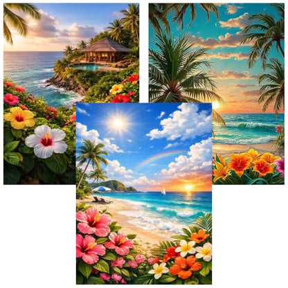 Ekuxom 3 Pack Diamond Art Kits for Adults-Beach Diamond Painting - color: 3 Pack-Beach