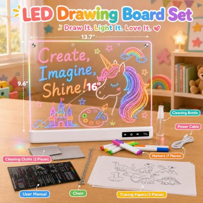 Cardivek LED Drawing Board for Kids, 16" Rechargeable Light Up Tablet - color: White