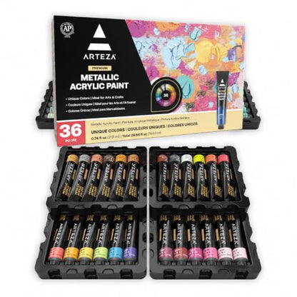 ARTEZA Metallic Acrylic Paint Set, 36 Colors, 22 ml/0.74 oz High-Viscosity