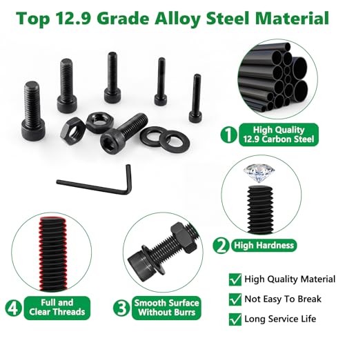 631PCS M3 Hex Socket Head Cap Screws, 12.9 Alloy Steel Bolts Kit - size: M3 631pcs 3