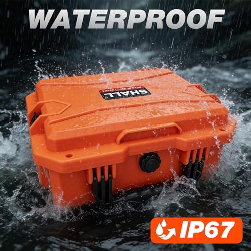 SHALL Hard Case, Cyberdeck Case, IP67 Waterproof Protective Camera Case with Customizable Foam, Protection for Camera, Drones, Lens, Equipment, 14"x11"x6", Orange - color: Orange