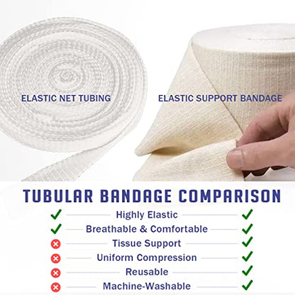 EVERLIT Elasticated Tubular Support Bandage | Stockinette Tubing for Large Arm, Knees, Legs | Light to Moderate Compression Bandage Roll For Tissue Support (Size J | 6.9" x 11 yd) - size: Size J | 6.9" x 11 yd