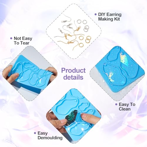 Elecrelive Geometry Earring Silicone Molds Jewelry Casting Molds Resin Pendant Casting Mould with Ear Hooks for Women DIY Craft Pendants Necklace Key Chains - color: Blue