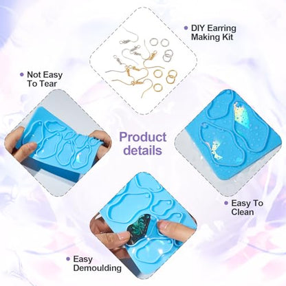 Elecrelive Geometry Earring Silicone Molds Jewelry Casting Molds Resin Pendant Casting Mould with Ear Hooks for Women DIY Craft Pendants Necklace Key Chains - color: Blue