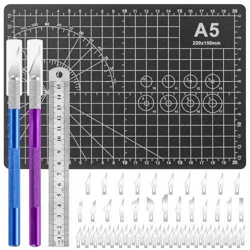Precision hobby knife set, Craft Knife Blades Angles Steel Ruler - color: Black
