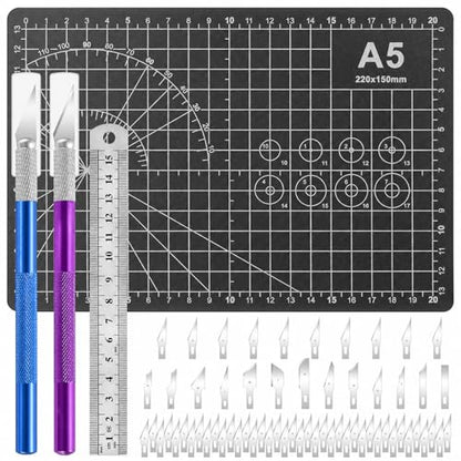 Precision hobby knife set, Craft Knife Blades Angles Steel Ruler - color: Black