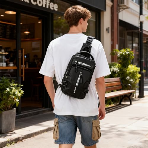 Small Black Sling Bag, Anti-Theft Motorcycle Backpack, One Strap Chest Bag - color: A1-black-small