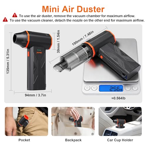 Compressed air Duster & Small Vacuum,150000RPM 3in1 Computer Vacuum Cleaner - color: Charcoal Gray