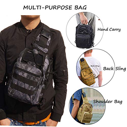 Tactical Shoulder Sling Bag Small Outdoor Chest Pack Backpack for Men Traveling, Trekking, Camping, Sling Backpack - color: Pythons Grain Black