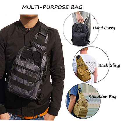 Tactical Shoulder Sling Bag Small Outdoor Chest Pack Backpack for Men Traveling, Trekking, Camping, Sling Backpack - color: Pythons Grain Black