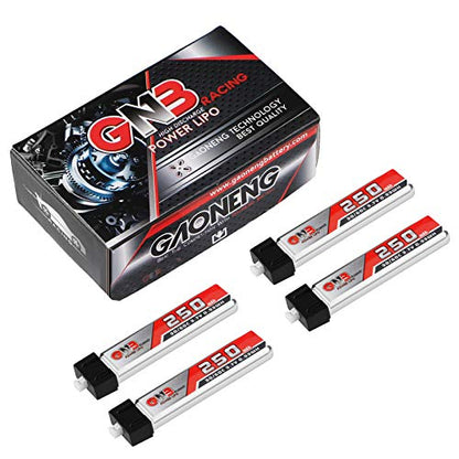 1S 3.7V 250mAh 30C LiPo Battery 4Pack Micro JST 1.25 for Tiny Whoop Drone