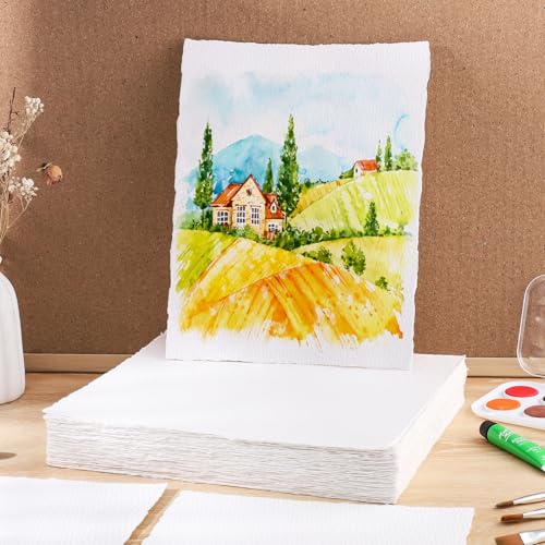 100 Sheets Watercolor Paper 8.5 x 11 in, 300 GSM, Deckled Edge - size: 8.5 x 11 in