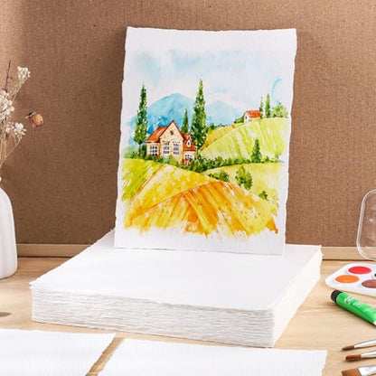 100 Sheets Watercolor Paper 8.5 x 11 in, 300 GSM, Deckled Edge - size: 8.5 x 11 in