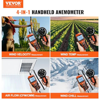 VEVOR Split Handheld Anemometer, 14-140, Digital Wind Speed CFM Meter Gauge with LED Backlight Screen, Measures Wind Velocity Temperature Air Flow, for Sailing Surfing Flying HVAC