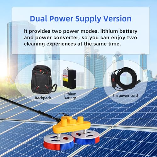 Solar Panel Cleaner - 18 FT Water Fed Pole Kit with Telescopic Pole, PV Double-Head Automatic Cleaning Brush, Lithium Battery and Power Converter - color: 18ft-double