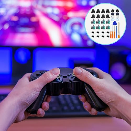 DLAND 38 PCS Joysticks Replacement Parts Kit, Bumper Buttons, Hat Silicone,Replacement Thumbsticks, Hat Covers 8 Each with Screwdriver Parts ,Brush Compatible with Xbox One Controller