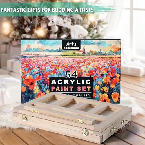 Portable Wooden Tabletop Art Easel Set with 24 Acrylic Paints for Painting