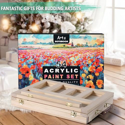 Portable Wooden Tabletop Art Easel Set with 24 Acrylic Paints for Painting