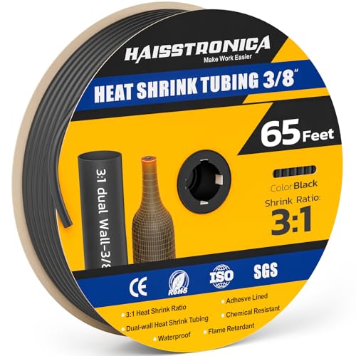 haisstronica 65Ft 3:1 Heat Shrink Tubing Roll 3/8" Black - color: Black, size: 3/8inch