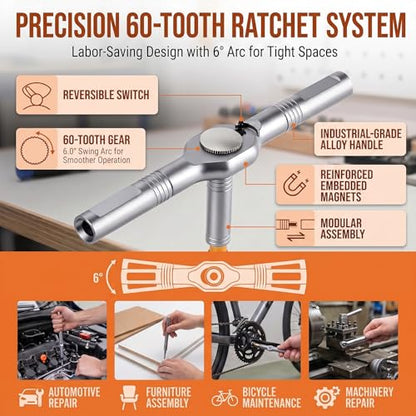 42-in-1 Magnetic Screwdriver Set, T-Handle Ratcheting Bits for Repair - size: 42-IN-1-Pro