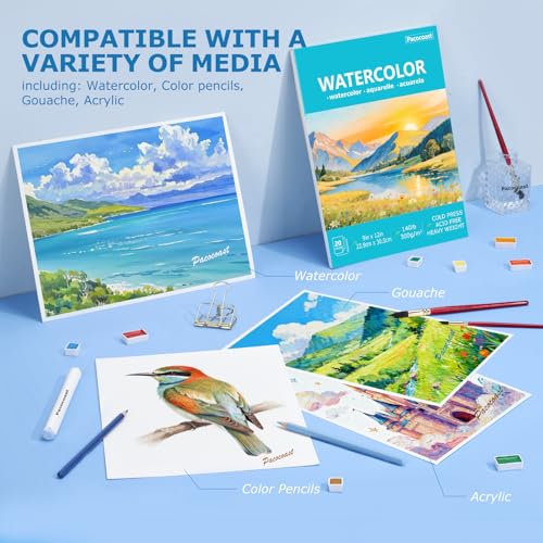 Pacocoast 9"x12" Cold Press Watercolor Paper Pad, 3Pack, Glue Bound, Teal - color: Teal, size: 9" x 12"(Pack of 3)