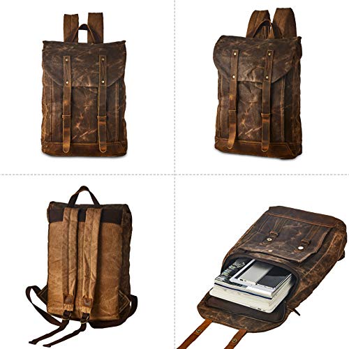 Heavy-Duty Waxed Canvas Rucksack Backpack - color: Brown, size: 400 x 340 x 190 mm - Standard