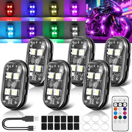 6PCS Wireless LED Strobe Lights, Upgraded 4LEDs RGB Lights for Cars Trucks - size: 6PCS (Upgraded 4LEDs)