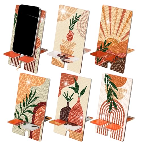 Saillong 6 Pcs Boho Diamond Art Cell Phone Stand 5.5" DIY Full Drill - style: Boho