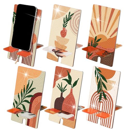 Saillong 6 Pcs Boho Diamond Art Cell Phone Stand 5.5" DIY Full Drill - style: Boho