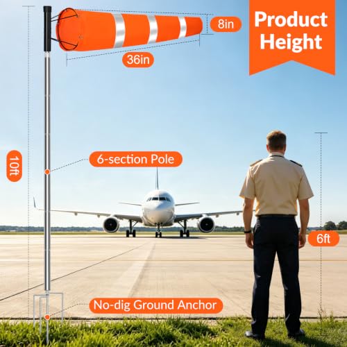 Airport Windsock Pole Kit, 8 in x 36 in Aviation Grade Wind Sock Pole Kit