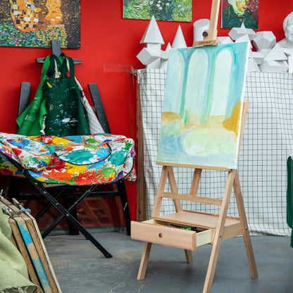 Large Beechwood H-Frame Studio Easel Stand with Storage Drawer, Natural - style: Basic Natural