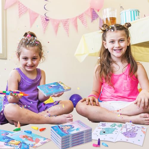 BenLouis 24 Mermaid Mini Coloring Books with 24 Crayons for Kids Bulk - style: Mermaid