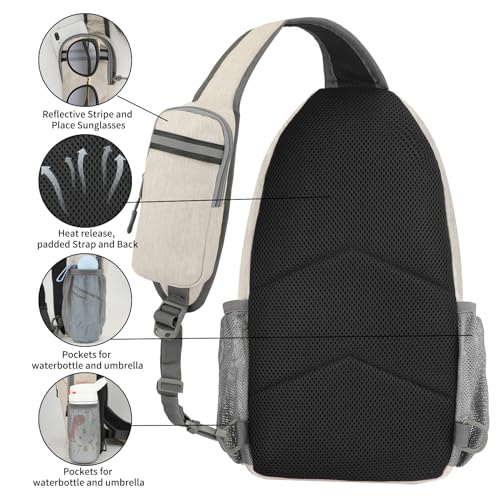 MAYLISACC Sling Bag Reversible Crossbody Chest Daypack Lightweight Hiking - color: Beige-b